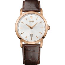 Hugo Boss Men Classic Rose Gold Layered 40mm Leather Strap 1512634