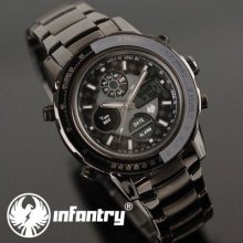 Infantry Pilot Mens Lcd Chronograph Army Quartz Watch Stainless Steel Waterproof