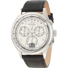 Invicta Mens 10756 Vintage Swiss Chronograph Silver Dial Black Leather Watch