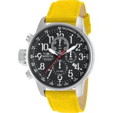Invicta Men's Chronograph Stainless Steel Case Black Dial Yellow Leather and Nylon Strap 11518