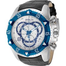 Invicta Men's Reserve Chronograph Stainless Steel Case Leather Bracelet Quartz Sivler Dial 11019