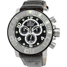 Invicta Men's Sea Hunter Chronograph Stainless Steel Case Black Dial Leather Strap 11164