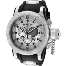 Invicta Men's Stainless Steel Russian DIver Chronograph Quartz Silver Dial Rubber Strap 10133