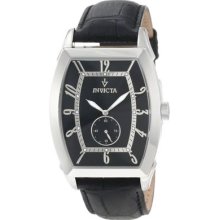 Invicta Mens Vintage Dress Black Dial Stainless Steel Case Leather Strap Watch
