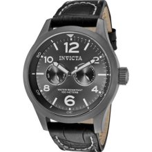 Invicta Specialty Military Grey Dial Black Leather Mens Watch 10492