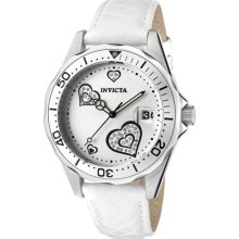 Invicta Women's 12401 Pro Diver Silver Heart Dial White Leather Watch