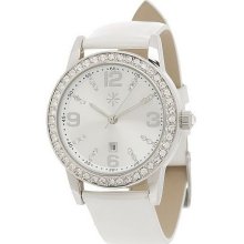 Isaac Mizrahi Live! Watch with Pearlized Leather Strap - Cream - One Size