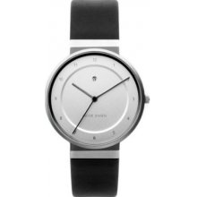 Jacob Jensen Dimension Series Men's Quartz Watch With White Dial Analogue Display And Black Leather Strap 861