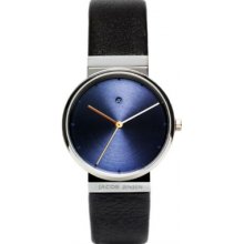 Jacob Jensen Dimension Series Women's Quartz Watch With Blue Dial Analogue Display And Black Leather Strap 851