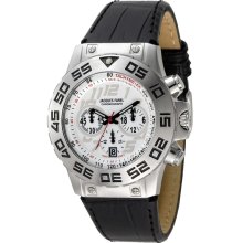 Jacques Farel Mens Chronograph Stainless Watch - Black Leather Strap - White Dial - JACMCM6161