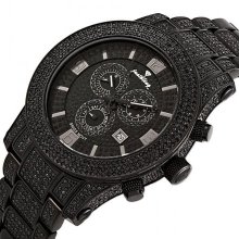 JBW Just Bling Iced Out Men's JB-6235-E Lynx' Six Carat Black Diamonds Mother-Of-Pearl Black Ion Plated Stainless Steel Watch