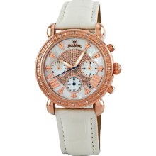 JBW Women's Victory Rose Gold Bezel Leather Watch in White