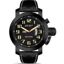 Jet Set Mens San Remo Stainless Watch - Black Leather Strap - Black Dial - JETJ3380B-217