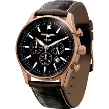 Jorg Gray Mens 6500 Series Non-Commemorative Chronograph Stainless Watch - Brown Leather Strap - Black Dial - JG6500-51NC