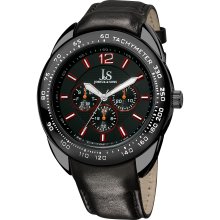 Joshua & Sons Men's Multifunction Tachymeter Leather Strap Watch (Black)