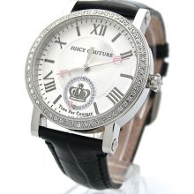 Juicy Couture Crystals Black Leather Ladies Watch Bracelet 1900818 $250