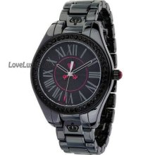 Juicy Couture 'Lively' Gunmetal Black Ceramic Crystal Watch Hot Pink MSRP $495