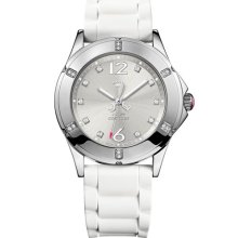 Juicy Couture 'Rich Girl' Crystal Dial Watch White/ Silver