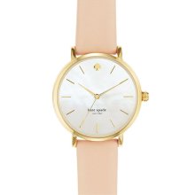 kate spade new york 'metro' round leather strap watch Gold/ Beige