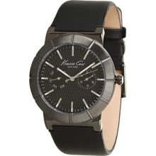 Kenneth Cole New York Gunmetal Watch With Black Leather Strap