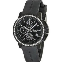 Kenneth Cole Women's Black Dial Crystal Chronograph Rubber Strap Watch Kc2732