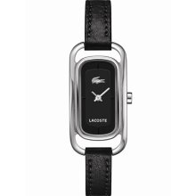 Lacoste 'Sienna' Rectangular Leather Strap Watch Black/ Silver