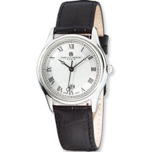 Ladies Black Leather Band Watch by Charles Hubert