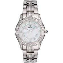 Ladies Bulova Crystal Sport Watch White Mother of Pearl 96L116