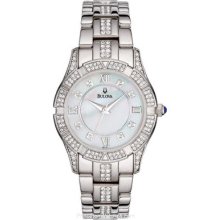 Ladies Bulova Crystal Sport Watch White Mother of Pearl 96L116