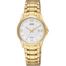 Ladies Citizen Eco-drive Classic Gold Tone Stainless Date 100m Watch Ew1912-51a