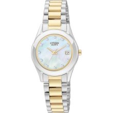 Ladies Citizen Quartz Two Tone Stainless Steel Mother of Pearl Dial Crystal Watch