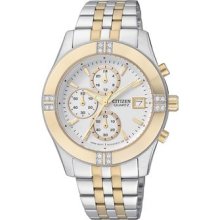 Ladies Citizen Quartz Two Tone Stainless Steel Oversized Crystal Chronograph Watch