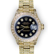 Ladies Full Pave Black Dial Rolex Super President (418)