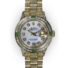 Ladies Full Pave Mother of Pearl Diamond Dial Rolex Super President