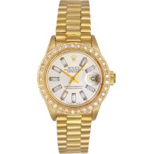 Ladies Rolex President 18K Gold & Diamond Watch Silver Dial