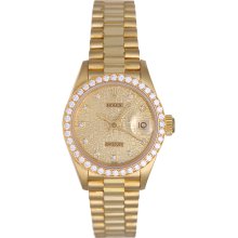 Ladies Rolex President 18k Yellow Gold Diamond Watch 69178