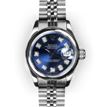 Ladies Stainless Steel Blue Dial Smooth Bezel Rolex Datejust (971)