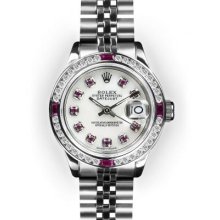 Ladies' Stainless Steel MoP Dial Ruby Channel Set Bezel Rolex Datejust