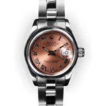 Ladies Stainless Steel Oyster Pink Dial Smooth Bezel Rolex Datejust