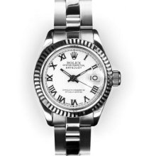 Ladies Stainless Steel Oyster White Dial Fluted Bezel Rolex Datejust