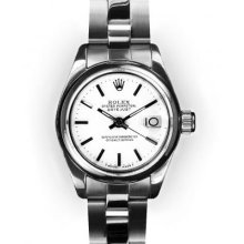 Ladies Stainless Steel Oyster White Stick Dial Smooth Rolex Datejust