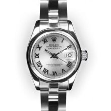 Ladies Stainless Steel Oyster Silver Dial Smooth Bezel Rolex Datejust