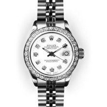 Ladies Stainless Steel White Dial Beadset Bezel Rolex Datejust (959)