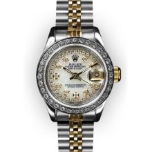 Ladies Two Tone MoP String Dial Beadset Bezel Rolex Datejust