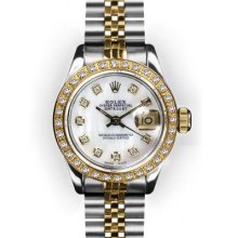 Ladies Two Tone MoP Dial Yellow Gold Beadset Bezel Rolex Datejust