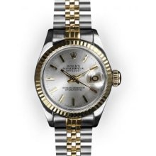 Ladies Two Tone Silver Stick Dial Fluted Bezel Rolex Datejust (537)