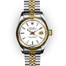 Ladies Two Tone White Stick Dial Smooth Bezel Rolex Datejust (938)