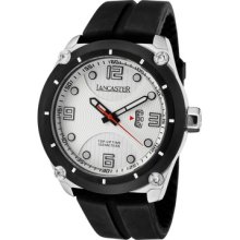 Lancaster Men's Trendy Top-Up Time Round Watch Dial / Strap color: Light silver textured / Black silicon, Case / Hands color: Silver / Black, Markers: Black and White
