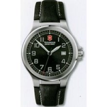 Large Black Dial Peak II Watch With Black Leather Strap