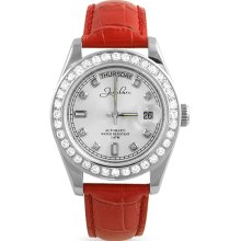 Large Face Watch 3.5 CTW Bezel Red Leather